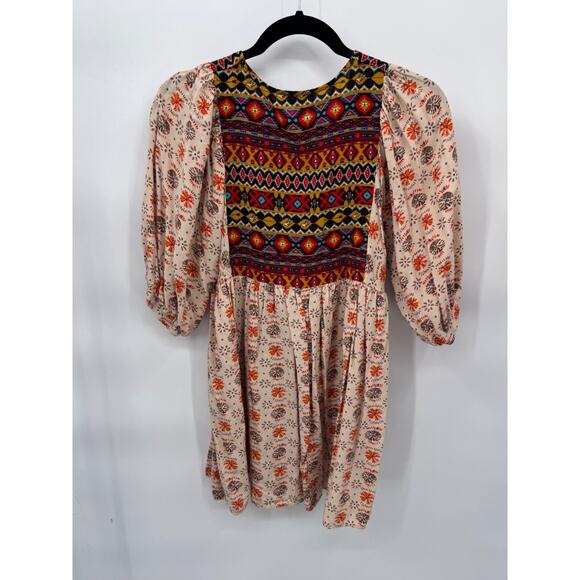 Umgee‎ Western Babydoll Tunic Dress Small Multicolor Cotton Blend Boho Hippie - Picture 7 of 8